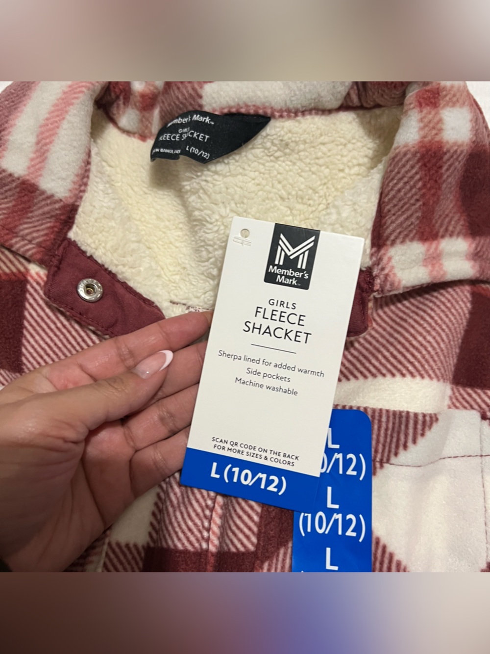 💗 *NEW* Member’s Mark - Girls' Plaid Sherpa-Lined Button-Up Shirt Jacket - Picture 6 of 13
